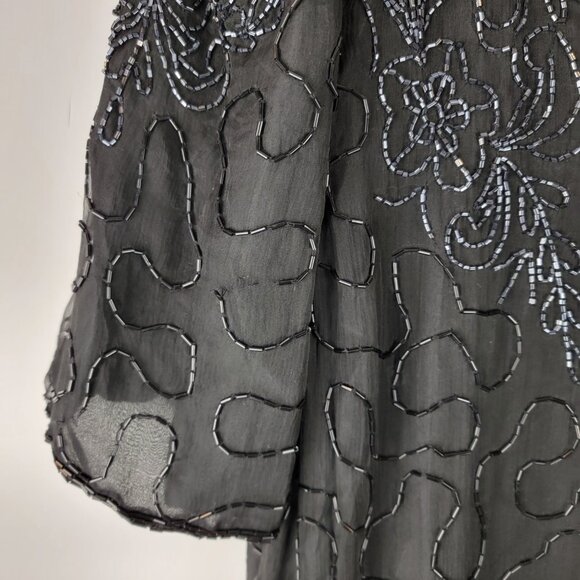 Vintage 80s Black Silk Beaded Shift Dress Evening Party Cocktail sz 2X - Picture 3 of 10